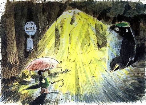 Film My Neighbor Totoro Scene The Bus Stop Studio Ghibli Kunst