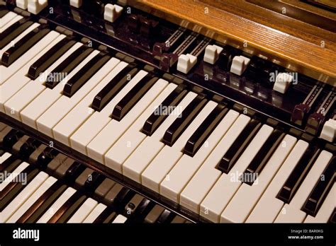 Closeup Image Of Hammond B3 Organ Keyboard With Drawbars Stock Photo
