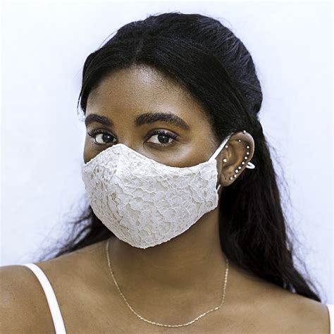 White Lace Adjustable Face Mask With Filter Blue Eleven