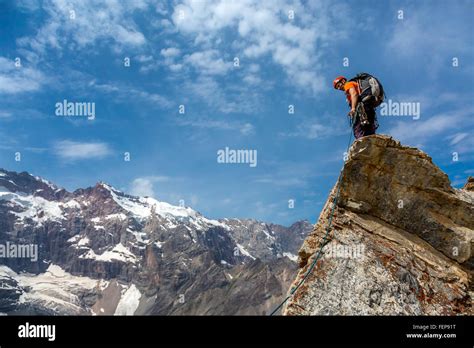 Mountain Climber On Top Stock Photo Alamy