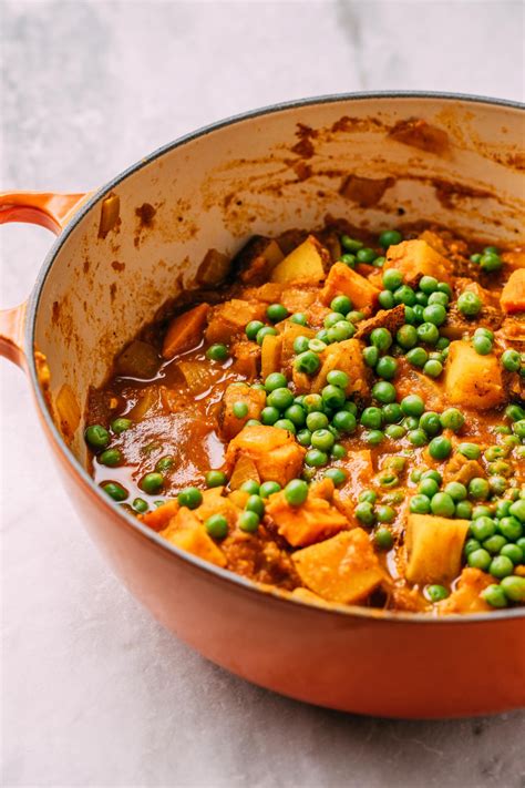 aloo matar — easy vegan pea and potato curry recipe veeg