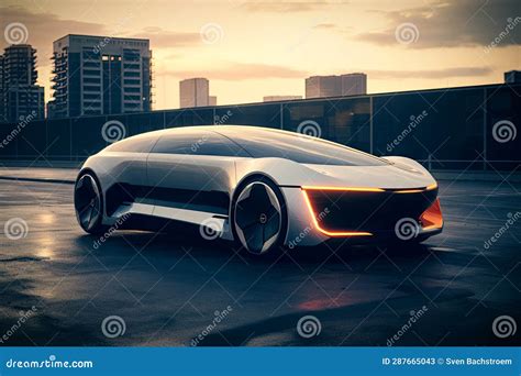 Futuristic Electric Car Drive Futuristic Citywarm Stock Image Image