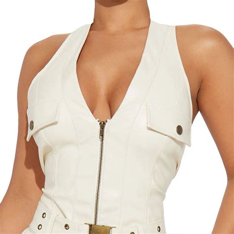High Fashion Faux Leather Romer White Leather Womens Romper Leather
