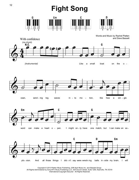 Fight Song Sheet Music Rachel Platten Super Easy Piano