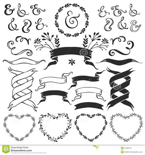 Vintage Decorative Elements With Lettering Hand Drawn Vector Stock