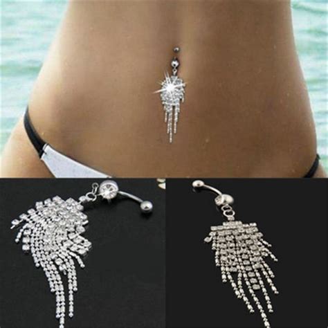 Hot New Crystal Tassel Dangle Navel Belly Button Ring Bar Body Piercing Jewelry Belly Button