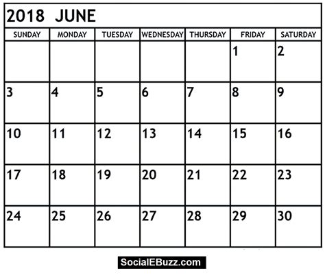 June 2018 Calendar Printable Template, June Calendar 2018, June 2018 Printable Calendar, June 