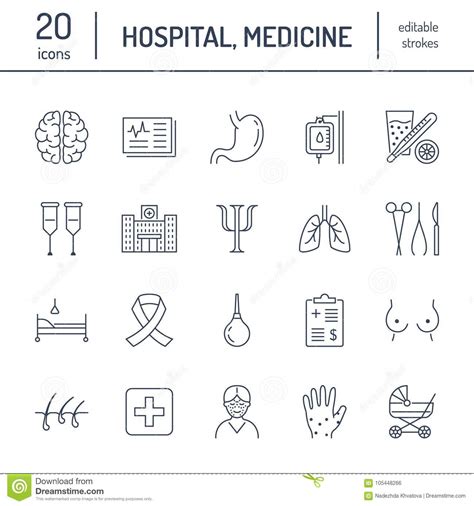 Het Ziekenhuis Medische Vlakke Lijnpictogrammen Menselijke Organen