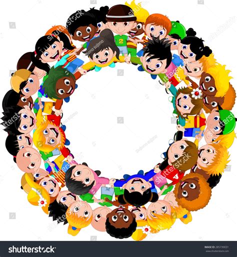 Circle Happy Children Different Races Stock Vector Royalty Free