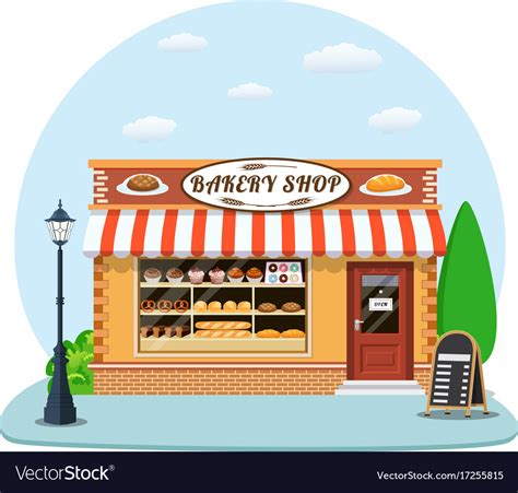 Bakery Shop Front Veiw Flat Icon Royalty Free Vector Image