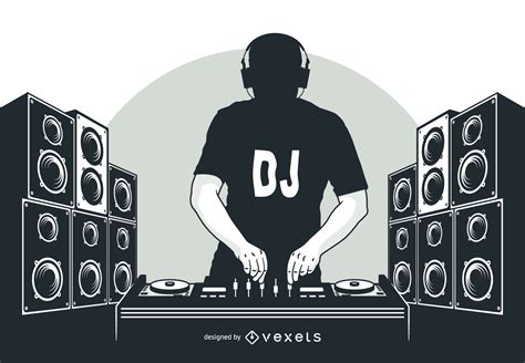 Silhouette Dj Boy With Speakers Vector Download