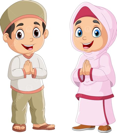 Gambar Kartun Pria Dan Wanita Muslim Bahagia Istri Islam Gaun Png Dan Vektor Dengan