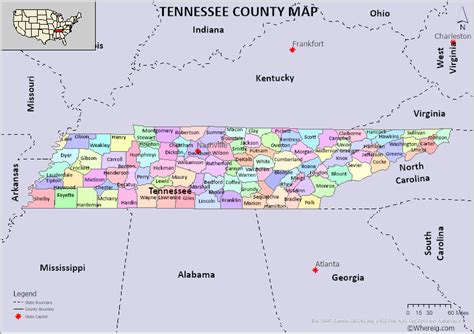 Tennessee County Map List Of Counties In Tennessee With Seats
