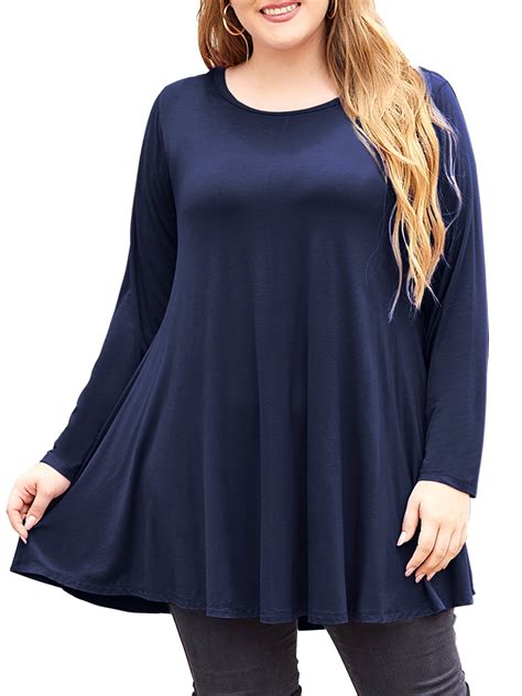 Larace Women Swing Tunic Top Plus Size Long Sleeve Shirt1x Navy Blue