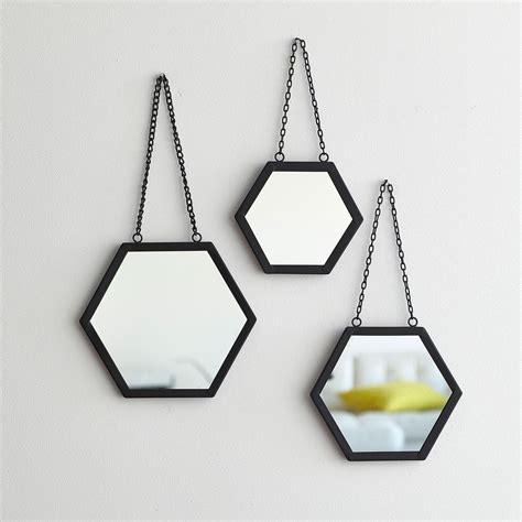 Cstudio Home Black Hexagon Mirror Set Of 3 Hexagon Mirror Hexagon
