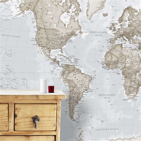 Giant World Map Mural Neutral Mural