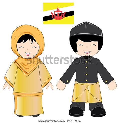 Brunei Traditional Costume On White Background Stock Vector Royalty