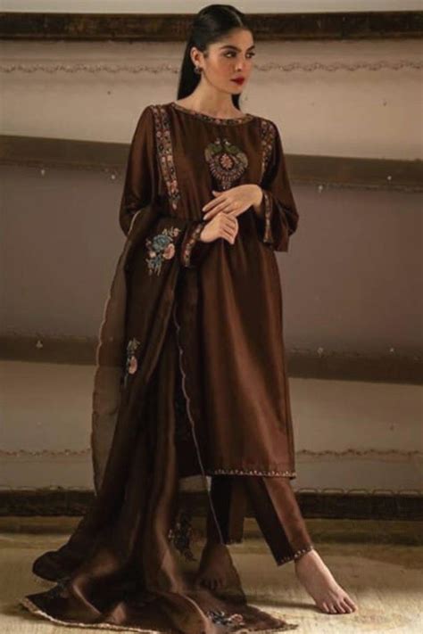 Straight Pant Suit In Dark Brown Color 181 Combination Dresses