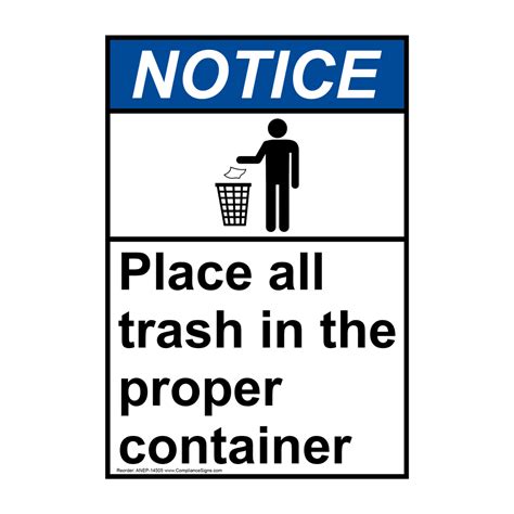Vertical Place All Trash In The Proper Container Sign Ansi Notice