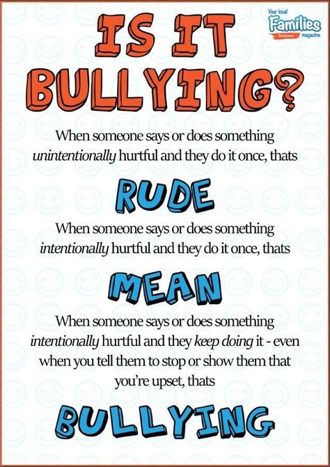 Rudeness Vs Being Mean Vs Bullying A4 Poster Families Magazine Social Emotional Learning