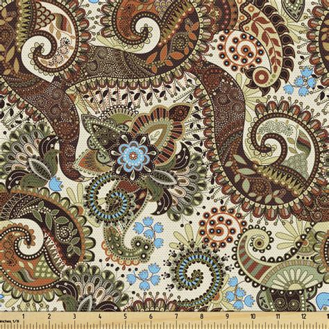 Paisley Upholstery Fabric By The Yard Flower Blossoms In Style Pattern Antique Swirled Design