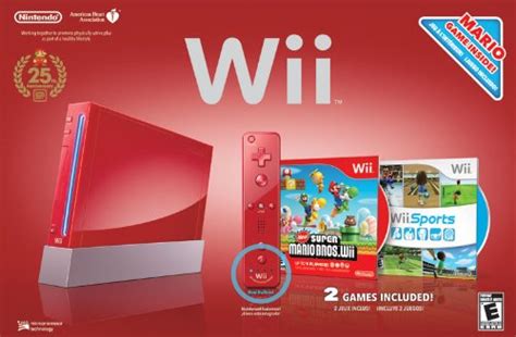 Red Wii Console With Wii Sports And Super Mario Bros