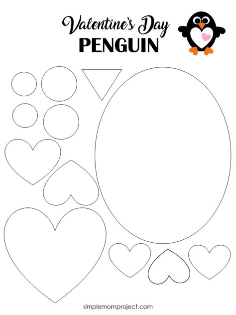 Free Printable Simple Heart Penguin Art Project Valentines Art