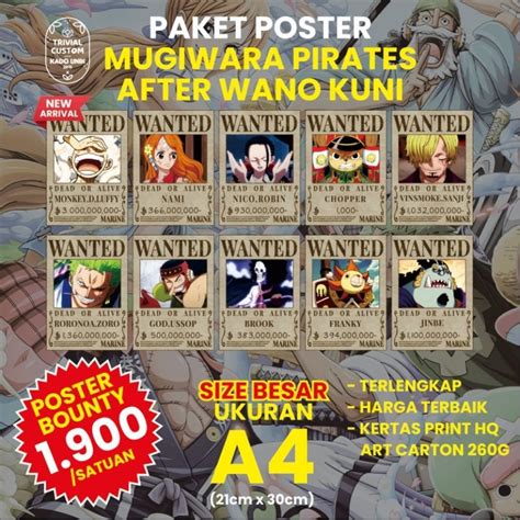 Jual Poster Bounty One Piece Wanted Crew Mugiwara Wanokuni Satuan