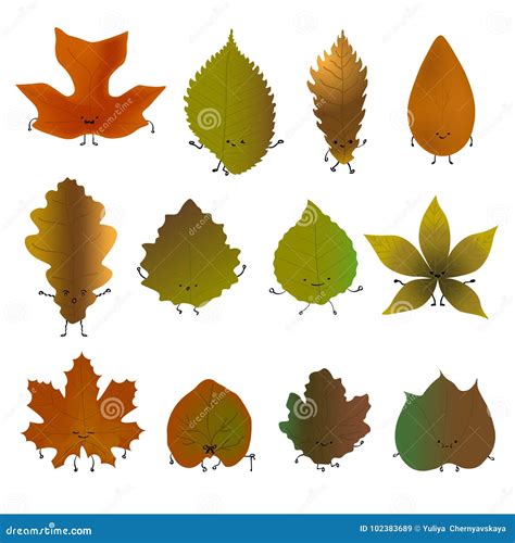 Fallen Leaves Emoji Set Vector Illustration Stock Vector