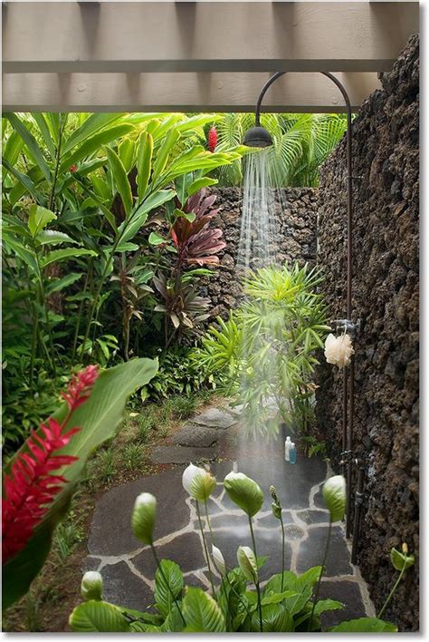 An Outdoor Shower Found At A Private Villa On The Big Island Of Hawaii