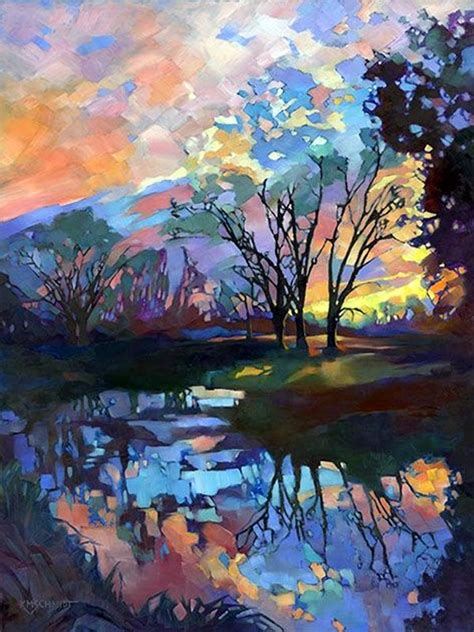Colorful River And Clouds Landscape 45 Beautiful Examples Of Acrylic