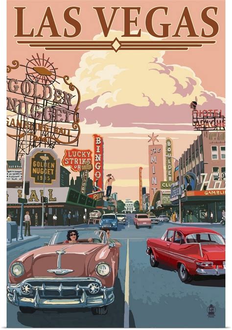 Las Vegas Old Strip Scene Retro Travel Poster Retro Poster Vintage Poster Design Retro