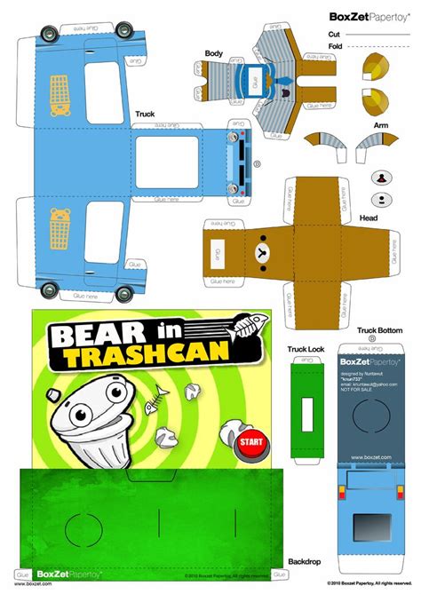 PaperToy Bear In Trashcan BoxZet Arte Com Recortes Brinquedos De Papel Estampa Para Canecas