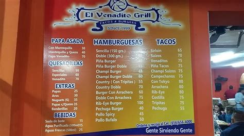 Carta Del Restaurante El Venadito Grill Ciudad Juarez Blvd Manuel