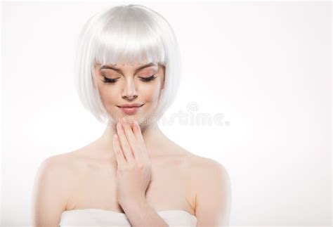 160 Vogue Style White Hair Platinum Blonde Beautiful Woman Stock Photos