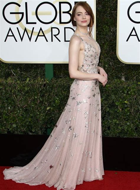 Emma Stone Sparkles In Star Covered Gown At Golden Globes