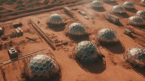 Premium AI Image Colony On Mars Like Planet Glass Domes In A Middle