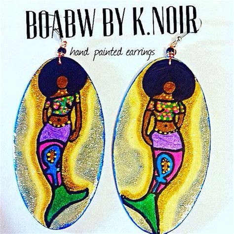 Afro Mermaid Earrings Yemeya Mami Wata Black Mermaids Etsy Hand