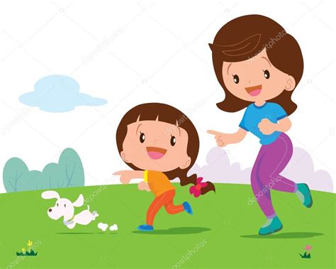 Chica Y Mamá Corriendo Vector Gráfico Vectorial © Watcartoon Imagen