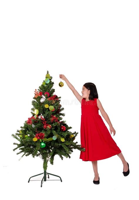 Little Girl Decorating A Christmas Tree Stock Image Image Of Girl