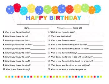 Buy gifts for him and her june 2021 want to find a gift to show someone how much you care? Happy Birthday 20 Questions by MrsMcDermid | Teachers Pay ...