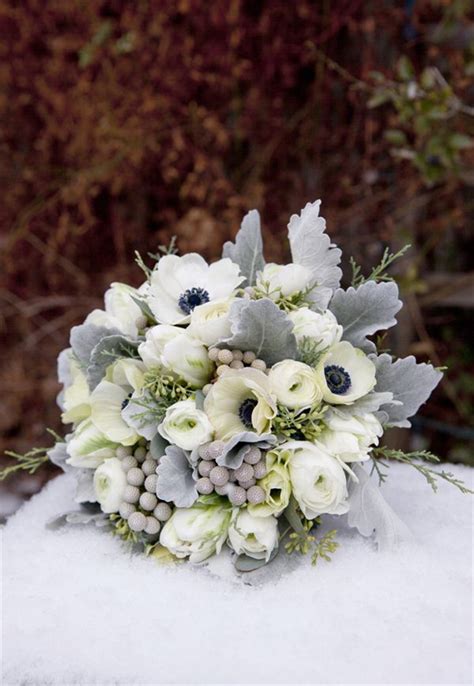 Blue Gray And Silver Winter Wonderland Wedding Bouquet Deer Pearl Flowers