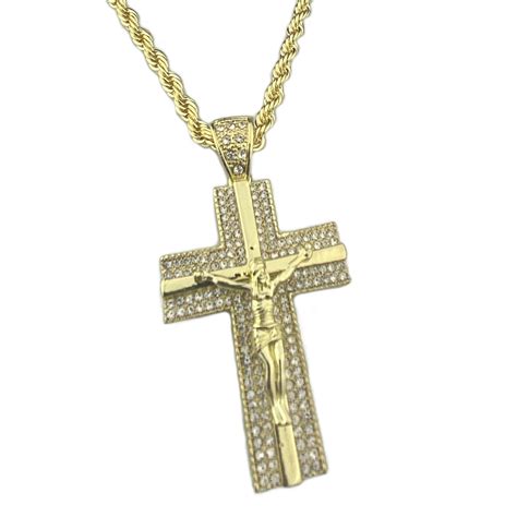 Bling Cartel Mens Jesus Piece Iced Crucifix Cross Pendant Necklace