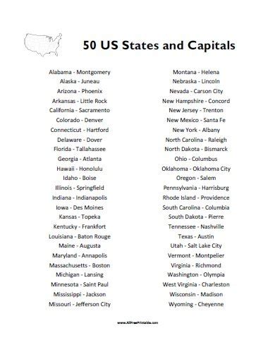 Print States And Capitals List Free Printable
