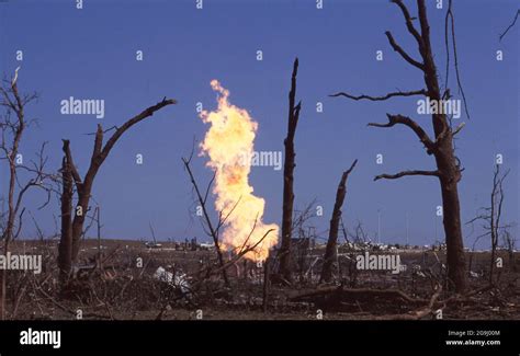 Brenham Texas Usa April 71992 Flame Rises From Leaking Natural Gas