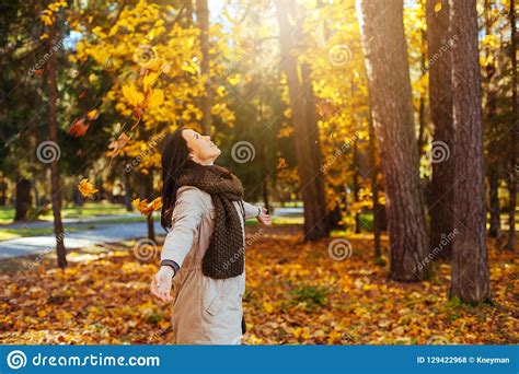 Beautiful Elegant Woman In Autumn Park Fall Yellow Garden