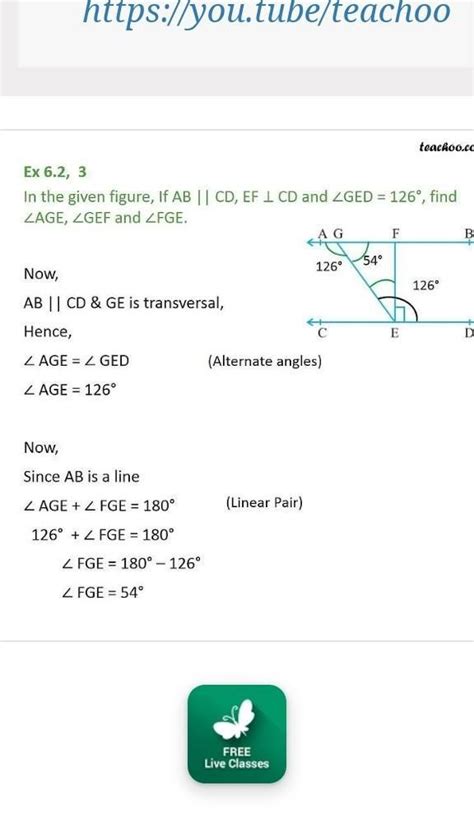 in the given figure if ab parallel to cd ef perpendicular cd and angle ged 126 deegre find