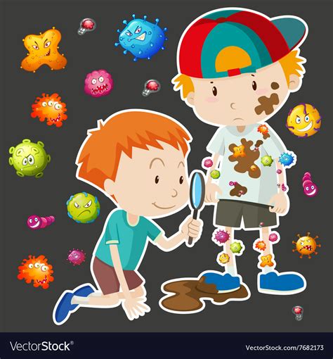 Dirty Boy With Bacteria Royalty Free Vector Image