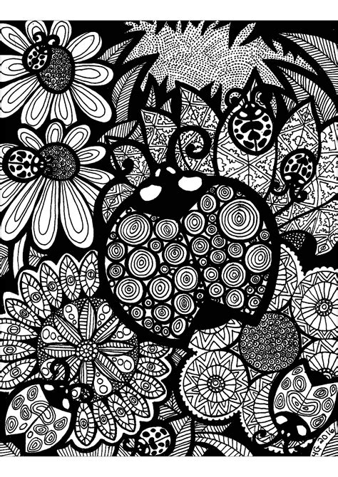 For boys and girls, kids and adults, teenagers and toddlers, preschoolers and older kids at school. Lines of the ladybug - Zentangle Adult Coloring Pages