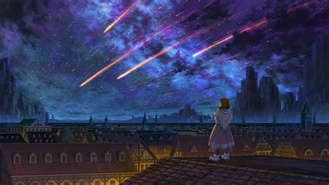 Girl Starring Starry Sky Wallpaper Hd Anime 4k Wallpapers Images